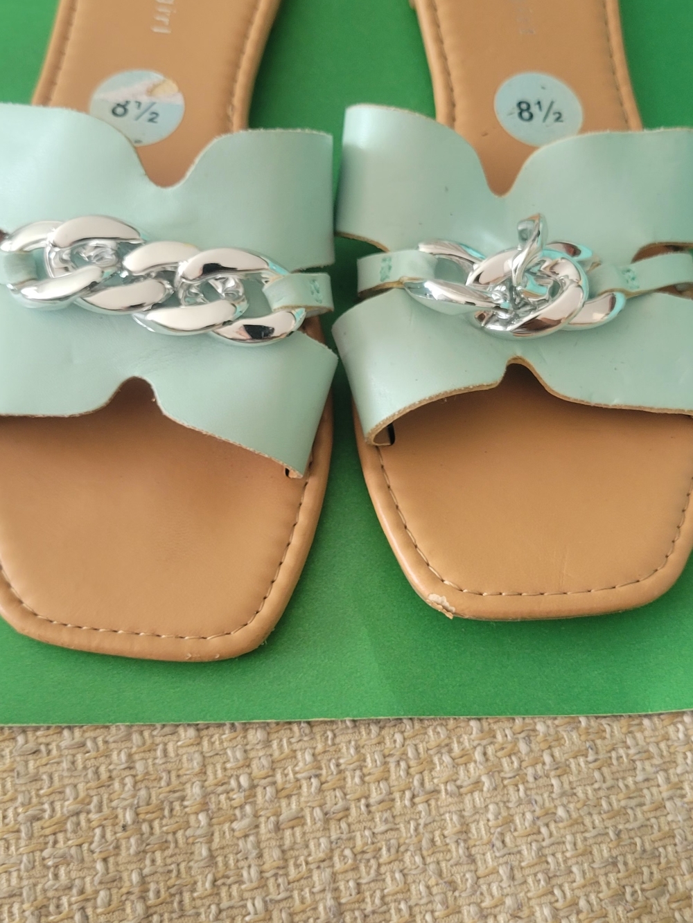 Mint Green Chain Slide Sandals